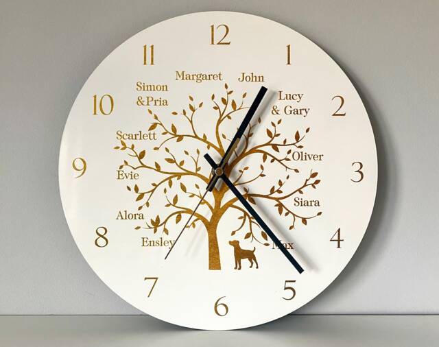 50Th Golden Wedding Clock, Family Tree, Anniversary Gift, Personalised Couples Gift - image 1