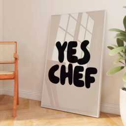 Yes Chef Word Print, Unframed Art, Kitchen Typography, Quotes, Wall Retro, Trendy, Minimalist, Poster, Gallery, Black White, Cooking - thumbnail 3