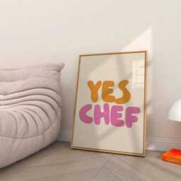 Yes Chef Word Print, Unframed Art, Kitchen Typography, Quotes, Wall Retro, Trendy, Minimalist, Poster, Gallery, Black White, Cooking - thumbnail 2