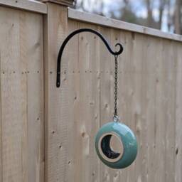 Teal Ceramic Bird Feeder Modern Hanging Yard Art - thumbnail 4