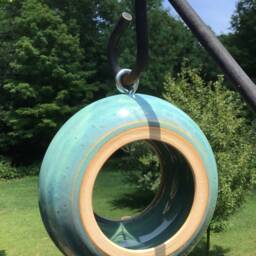 Teal Ceramic Bird Feeder Modern Hanging Yard Art - thumbnail 3