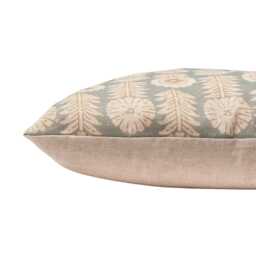 Retro Floral Print Linen Look Cushion Cover in Duck Egg Blue. Vintage 1960S & 1970S Flower & Leaf Motif Design. 17x17 - thumbnail 3