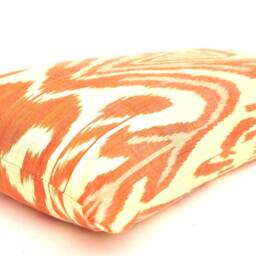 Orange Ikat Lumbar Pillow, Boho Chic Cushion Cover, Handloom Fabric - thumbnail 2