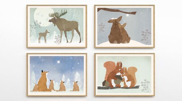 Children's Poster Set, Animal Christmas, Children's Room, Illustrations, Poster, Set