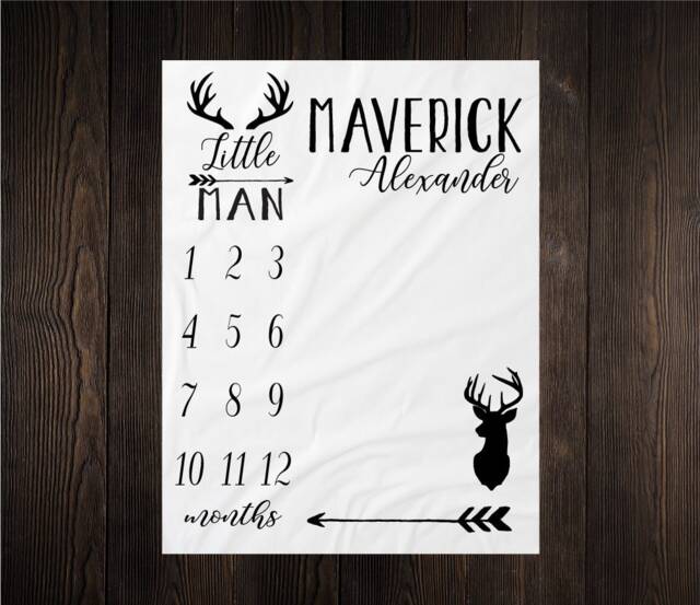 Gender Neutral Milestone Deer Blanket Month Growth Tracker Minky Fleece Baby Shower Gift Girl Boy Arrow - image 1