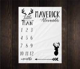 Gender Neutral Milestone Deer Blanket Month Growth Tracker Minky Fleece Baby Shower Gift Girl Boy Arrow