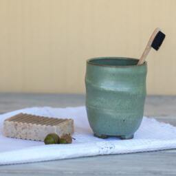 Light Green Ceramic Toothbrush Holder Handmade Pottery Bathroom Container, Us Ddp - thumbnail 2