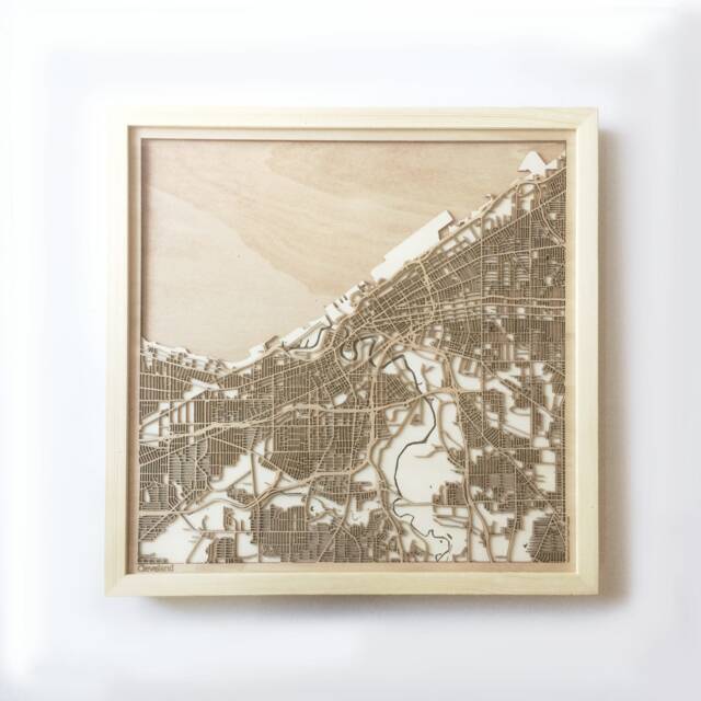 Cleveland Wooden Map - Laser Cut Pinewood Minimalist Wall Art - image 1