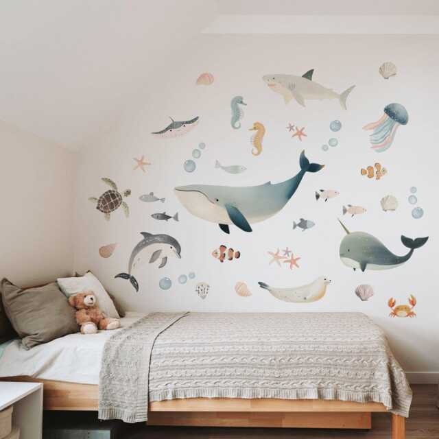 Fabric Nursery Wall Stickers - Sea Life Removable Ocean Theme Decals For Kids' Bedroom Or Playroom - image 1