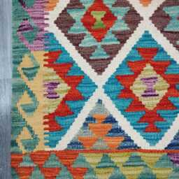 Colourful Kilim Rug, Handmade Artisan Afghan Turkish Scandinavian Navajo Bohemian Flatweave Wool Multicolour Rug 126x77 cm - thumbnail 2