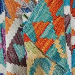 Colourful Kilim Rug, Handmade Artisan Afghan Turkish Scandinavian Navajo Bohemian Flatweave Wool Multicolour Rug 126x77 cm - thumbnail 4