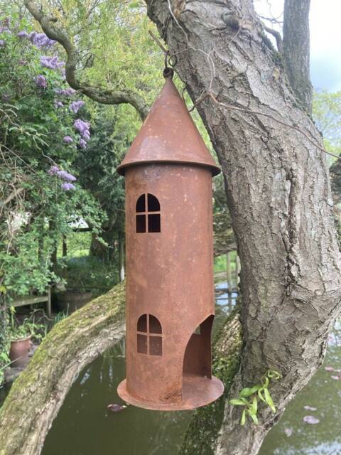 Garden Hanging Rusty Metal Bird House Style Lantern - image 1