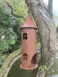 Garden Hanging Rusty Metal Bird House Style Lantern