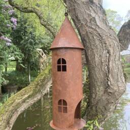 Garden Hanging Rusty Metal Bird House Style Lantern - thumbnail 4