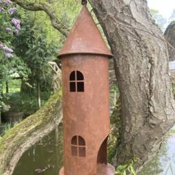 Garden Hanging Rusty Metal Bird House Style Lantern - thumbnail 2