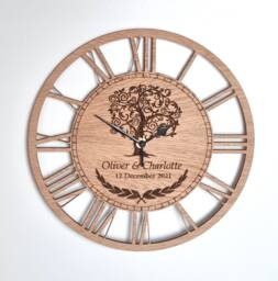 Personalised Wall Clock Silent Nonticking Large Wooden Wedding Anniversary Family Gift - thumbnail 1
