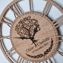 Personalised Wall Clock Silent Nonticking Large Wooden Wedding Anniversary Family Gift - thumbnail 2