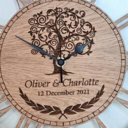 Personalised Wall Clock Silent Nonticking Large Wooden Wedding Anniversary Family Gift - thumbnail 3