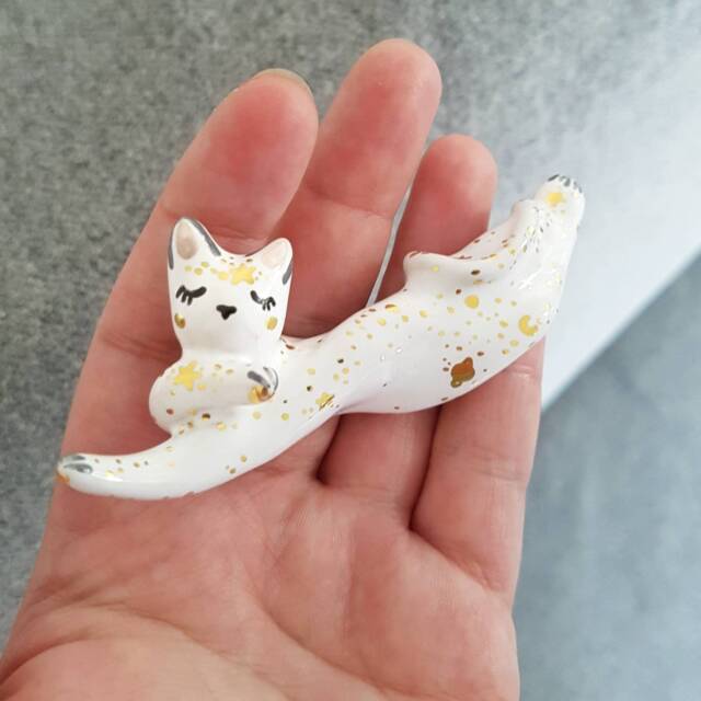 Moon Phases Cat Figurine, Cake Toppers, Celestial Art, Crescent Cat, Sailor Moon, Ceramic Crazy Lady, Milky Way - image 1