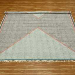 Hand Block Printed Cotton Dhurrie Rug India, Sage Green Rose Pink Geometric Trellis Runner - thumbnail 3