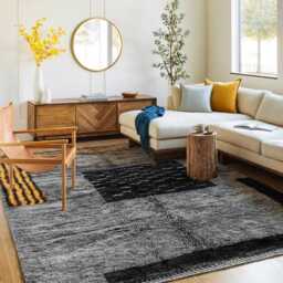 Moroccan Gray Berber Rug, Handwoven Wool Shag Rug With Geometric Blocks, Authentic Beni Ourain Style Carpet, Large 9x12 Area - thumbnail 2