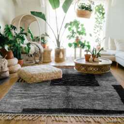 Moroccan Gray Berber Rug, Handwoven Wool Shag Rug With Geometric Blocks, Authentic Beni Ourain Style Carpet, Large 9x12 Area - thumbnail 3