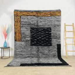 Moroccan Gray Berber Rug, Handwoven Wool Shag Rug With Geometric Blocks, Authentic Beni Ourain Style Carpet, Large 9x12 Area - thumbnail 1