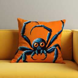 Halloween Spider Cushion Cover, Creepy Cute Black Throw Pillow Case On Orange, Fun Spooky Decor For Kids Room Or Party Sofa - thumbnail 2