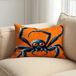 Halloween Spider Cushion Cover, Creepy Cute Black Throw Pillow Case On Orange, Fun Spooky Decor For Kids Room Or Party Sofa - thumbnail 3