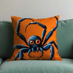 Halloween Spider Cushion Cover, Creepy Cute Black Throw Pillow Case On Orange, Fun Spooky Decor For Kids Room Or Party Sofa - thumbnail 4
