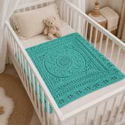 Crocheted Baby Blanket - Room Mint Green Nursery , Stroller Blanket, Playpen Rug, Babygirl Boy - thumbnail 2