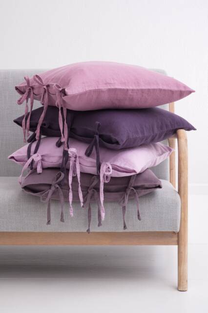 Pastel Linen Pillow Covers With Tie Closure - Elegant Rustic Home Decor in Soft Pink & Deep Purple Tones - image 1
