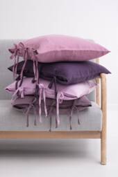 Pastel Linen Pillow Covers With Tie Closure - Elegant Rustic Home Decor in Soft Pink & Deep Purple Tones - thumbnail 1