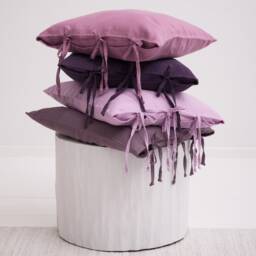 Pastel Linen Pillow Covers With Tie Closure - Elegant Rustic Home Decor in Soft Pink & Deep Purple Tones - thumbnail 2