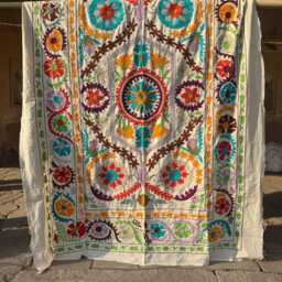 Suzani Embroidered Cotton Throw - Handmade Decorative Blanket For Sofa & Bed - thumbnail 4