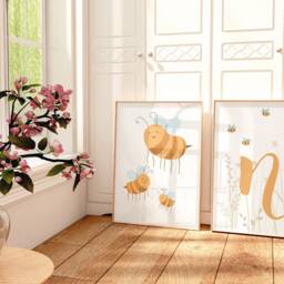 Letter Set Poster Bee Personalized I With Letters, Nature, Gift Idea, Decoration For Children's Room, Digital Wall Decoration - thumbnail 2