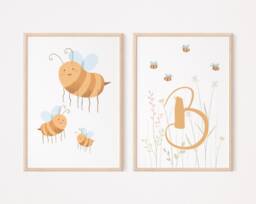 Letter Set Poster Bee Personalized I With Letters, Nature, Gift Idea, Decoration For Children's Room, Digital Wall Decoration - thumbnail 1