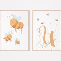 Letter Set Poster Bee Personalized I With Letters, Nature, Gift Idea, Decoration For Children's Room, Digital Wall Decoration - thumbnail 3
