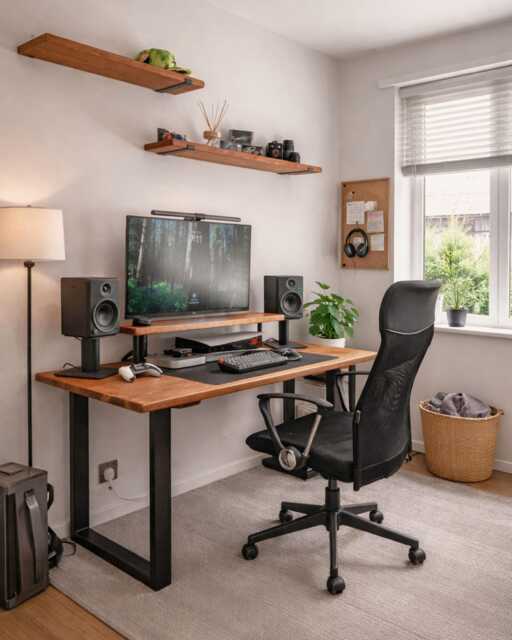Wooden Desk For Home Office, Solid Wood Computer Desk, Writing Scandinavian With Optional Monitor Stand & Keyboard Tray - image 1