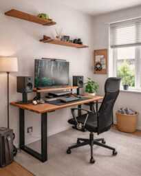 Wooden Desk For Home Office, Solid Wood Computer Desk, Writing Scandinavian With Optional Monitor Stand & Keyboard Tray - thumbnail 1