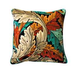 William Morris Acanthus, Autumn, Arts & Crafts, Teal Rust, Cotton Velvet Cushion Cover, Throw Pillow Home Decor - thumbnail 1