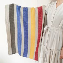 Large Linen Beach Towel, Colourful Natural Bath Washcloth, Soft Guest Big Decorative Fabric, French Style Striped Spa Sauna Sheet - thumbnail 3