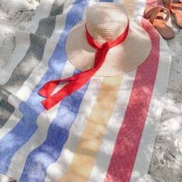 Large Linen Beach Towel, Colourful Natural Bath Washcloth, Soft Guest Big Decorative Fabric, French Style Striped Spa Sauna Sheet - thumbnail 2