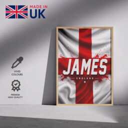 Personalised Name England Flag Wall Art Poster Three Lions Football Supporter Decor St Georges Cross Sports Present Fan Bedroom Gift Print - thumbnail 4