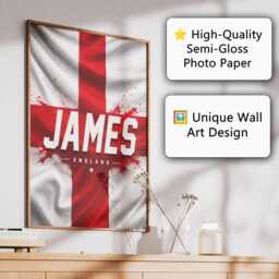 Personalised Name England Flag Wall Art Poster Three Lions Football Supporter Decor St Georges Cross Sports Present Fan Bedroom Gift Print - thumbnail 2