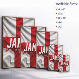 Personalised Name England Flag Wall Art Poster Three Lions Football Supporter Decor St Georges Cross Sports Present Fan Bedroom Gift Print - thumbnail 3