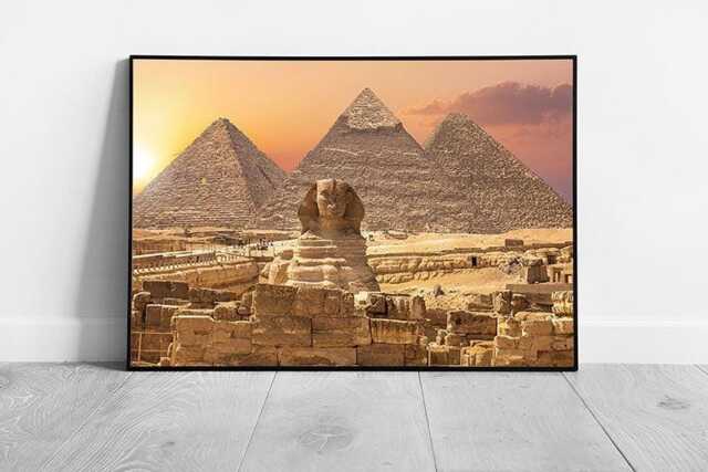 Giza Pyramids Wall Art Print - Sphinx Landmark Decor Framed Picture Of Egypt - image 1