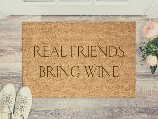 Natural Door Mat - Brown Coir Doormat New Home Or House Mats Real Friends Bring Wine Housewarming Gift For Couples Funny Pun Present - image 1