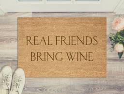 Natural Door Mat - Brown Coir Doormat New Home Or House Mats Real Friends Bring Wine Housewarming Gift For Couples Funny Pun Present - thumbnail 1