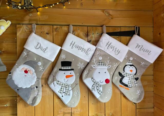 Personalised Christmas Stocking - Grey Stocking Christmas Santa Snowman Eve - image 1